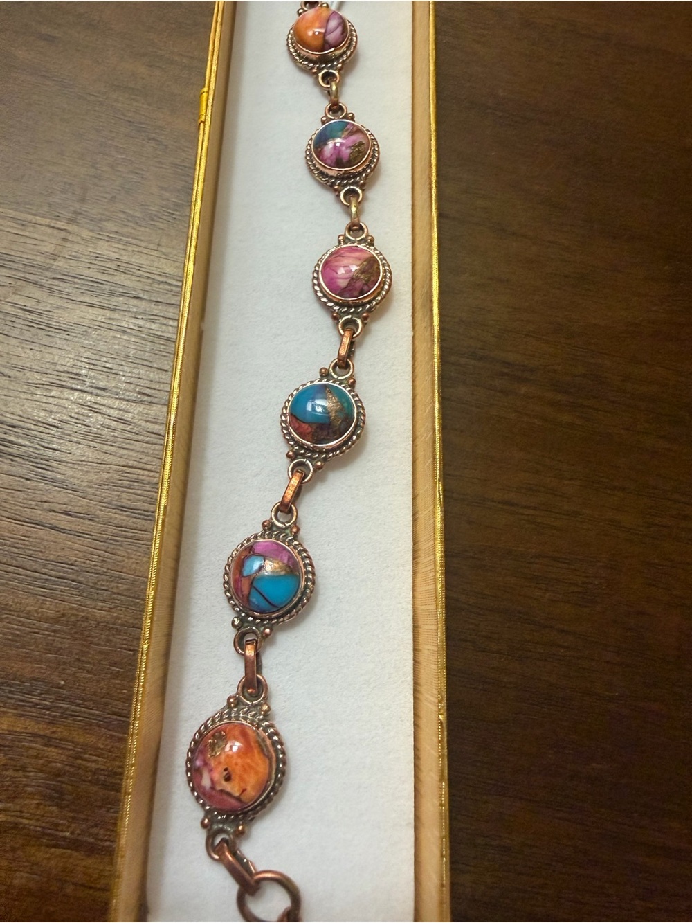 Multicolor Stone Copper Link Bracelet - Women Jewelry